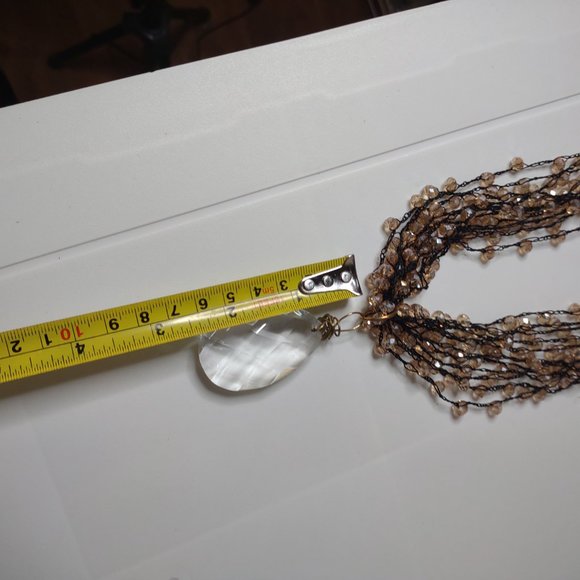 Very Pretty 19 Inch Black Fabric And Orangish Glass Bead Necklace - Picture 9 of 12